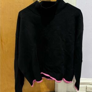 Black Sweater with Pink Trim